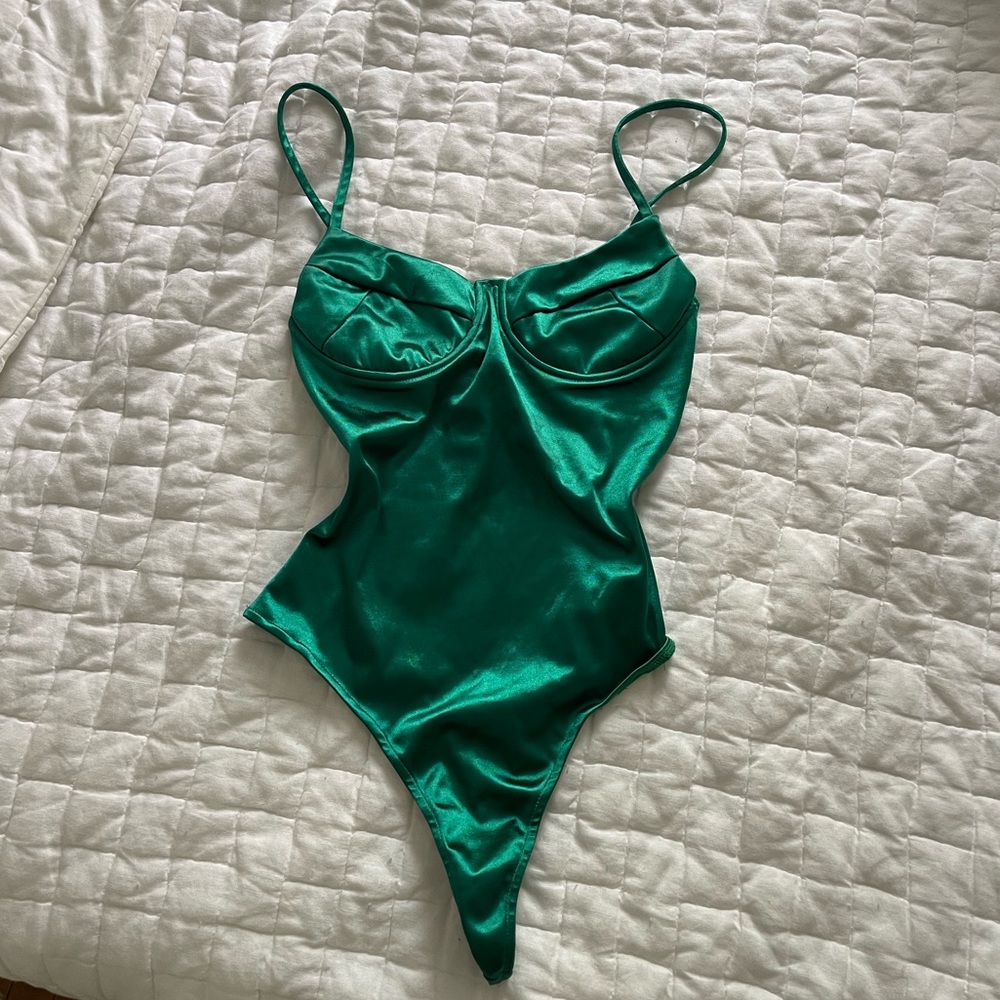 Satin green bodysuit
